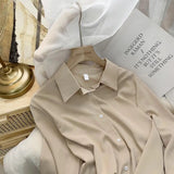Fashion Button Up Chiffon Silk Shirt Vintage Blouse Women White Office Lady Long Sleeves Female Loose Street Shirts