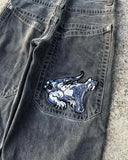 Y2k Hip Hop Cartoon Graphic Print Vintage Baggy Jeans Black Pants Men Women High Waist Wide Leg