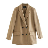 2021 Womens Long Blazer Double Breasted Suit Jacket Loose Oversize Coat Solid Color Formal