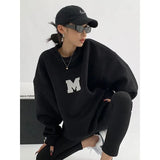 Streetwear Letter Print Sweatshirt Women Y2K Plus Fleece Thick Oversized Pullovers Bf Harajuku Korean Loose Casual
