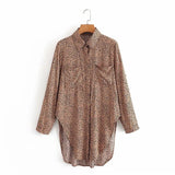 Queens Women Leopard Print Blouse Shirt Ladies Long Sleeves Double Pockets Rayon Cotton Boho Blusas