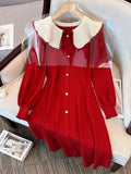 Winter Warm Thick Knit Dress Office Ladies Elegant French Vintage Peter Pan Collar Long Sleeve Knitting Dresses Korean