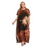 Elegant Tiger Printed Long Dreen Women Summer Tassel Batwing Sleeve Dress Beach Wear Long Robe de plage