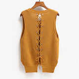 Neck Short Front Long Sweater Vest Women College Style Loose Large Size Casual Knitted Sweater Vest Pullover Female