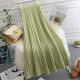 New Thicken Women'S Knitted A-Line Pleated Skirt Elegant Autumn Winter Warm Solid Color High Waist Warm Long Skirts