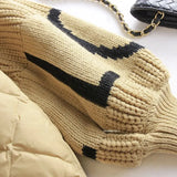 New Winter Down Coat Women Korean Letter Knitted Lantern Sleeve Patchwork Women's Down Jacket Casual Female Loose