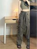 Womens Cargo Pants High Waist Wide Leg Jeans Baggy Casual Fashion Multiple Pockets Mom Hip Hop Street Style
