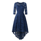 3/4 Sleeve Tunic Party Dress Lace 2022 Short Front Long Back Vestidos Solid Red Purple High Low Formal