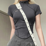 Stitch Detail Short Sleeve Top-Outfit