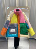 Denim Spliced Down Jacket Women Large Pockets Winter Coat Zipper Patchwork Puffer Jacket High Quality Windproof