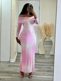Pink Rhinestone Off-shoulder Maxi Dress- Outfit