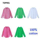 2021 Women 100% Cotton Shirts Office Lady Long Sleeve Blouse Single Breasted Chic Chemise