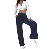 Winter High Waist Loose Casual Corduroy Straight Pants Lady Fashion Comfortable All-match Solid Trousers Women's