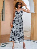 Summer Boho Elegant Party Dress Women V Neck Print Maxi Long Dress Spaghetti Strap Flower Dresses for