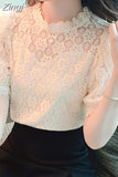 Blouse Women Sweet Stand Collar Elegant Korean Shirt Summer Puff Short Sleeve Tops Flower Crochet Ladies Blusas Mujer