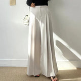 Zingj Korean Chic Summer New Temperament High Waist Versatile Pressure Fold Design Loose Hanging Feeling Drag The Floor Wide Leg Suit Pants Woman-Outfit