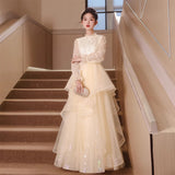 Dress Light Luxury Niche Banquet Host Graduation Dress 2025 New Champagne Long-Sleeved Art Exam