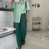 Neon Green Summer Shirt For Women Short Sleeve Button Up Oversized Collared Shirt Korean Fashion Top Holiday