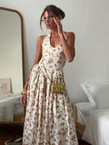 Romantic Design U Tie Slings Bare Back Floral Dress Female Lazy High-End Feel Folded Dress