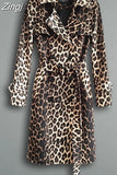 Spring Autumn Long Stylish Leopard Print Trench Coat for Women Belt Double Breasted Casual Luxury Designer Clothes