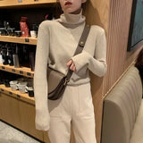 Winter Turtleneck Sweater Women Knitted Ribbed Pullover Sweater Long Sleeve Slim Jumper Pull Femme
