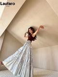 Spring Autumn Fairy Sliver Ruffled Pu Leather Midi Tiered Skirt Women High Waist Long Luxury Designer Clothes