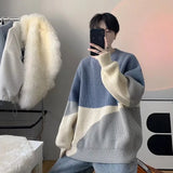 Style Patchwork Men's Sweater Pullovers O-Neck Loose Long Sleeves Sweaters for Men Ins All Match Sweater Men's
