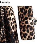 Spring Autumn Long Stylish Leopard Print Trench Coat for Women Belt Double Breasted Casual Luxury Designer Clothes