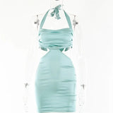 Satin Halter Bodycon Mini Women's Dress Summer Sexy Zipper Backless Dresses Women Night Party Club Dress