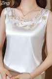 Womens Tops Satin Blouses for Women Women's Vest Lace Sleeveless Tank Top Floral Elegant Blouse Silk Women Clothing Ladies