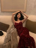 Women Sexy Sequin Strap Dresses 2023 Spring Summer Elegant Vintage Party Club Dress Korean Fashion One Piece