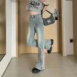 Y2K High Waist Jeans Women Vintage Bandage Slit Slim Flare Denim Pants Female Korean Streetwear Casual Wide Leg