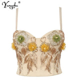 halter Floral Rhinestone summer corset crop top women bustier hotwife rave outfit club party y2k tank top womens tube