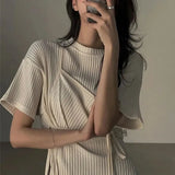 Y2K Dress Women Solid Bandage Asymmetrical Side Slit Chic Midi Dress Streetwear Simple Lace Up Casual A Line Slim