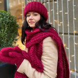 Women Knit Hat Scarf Gloves Sets Soft Warm Winter Solid Color Fashion Accessories for Cold