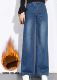 jeans for women trousers winter warm fleece loose wide leg women's jeans femme clothess straight pants high