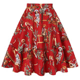 Summer Midi Skirt Runway Vintage Rockabilly Sundress Red Womens Sexy Pinup 50S Cotton Polka Dot Pattern Skater