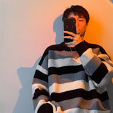 Style Striped Sweater Male O-Neck Pullovers Sweater for Men Loose Casual Sweater Oversize Knitted Couple Outfit
