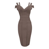 2022 Spaghetti Strap Solid Women Bandage Dresses Hollow Out Sleeveless Mid-Calf V-Neck Night Club Party Fashion