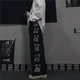 straight print women's pants Korean version ins elastic waist loose wide-leg mopping pants street hip-hop ulzzang