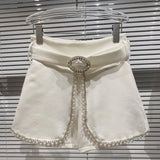 2022 Autumn New Arrivals Solid Color Nature Waist Pearl Nailed Bead Edge Fake Two Pieces Shorts