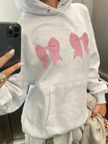 Street Bow Print Drawstring Oversized Hoodie- Outfit