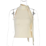 High Collar Tie Up Top-Outfit
