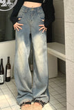 Women Y2k High Street Vintage Washed Jeans Straight American Loose Full Length Denim Wide Leg Pants Spring Pantalon