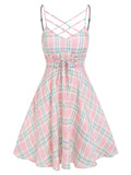 Plaid Print Lace-Up Cami Dress Casual Women Mini Dress Spaghetti Strap Vacation Fashion Party Dress