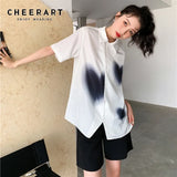 Gradient Heart Print Button Up White Shirt For Women Summer Top 2021 Designer Fashion Short Sleeve Collared Baggy