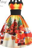 Dress Vestidos Women Sexy Halter Vintage Casual Floral Print Pin Up Retro Rockabilly Swing Party