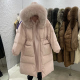 Puffer Jacket Women 2023 New Winter 90% White Duck Down Coat Female Thick Warm Hooded Big Raccoon Fur Snow