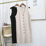 the knee women pullover long knitted waistcoat sweater dress plus size casual loose solid sleeveless v