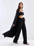 Lazy Wind Loose Long Open Shirt Plus Short Skirt Suit Women's Sling Vest Trousers Three-Piece